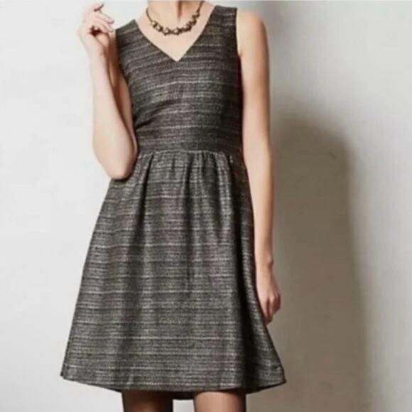 Anthropologie Moulinette Soeurs Golden Tweed Black Metallic Shiny Dress- Size‎ 4 - Picture 1 of 13